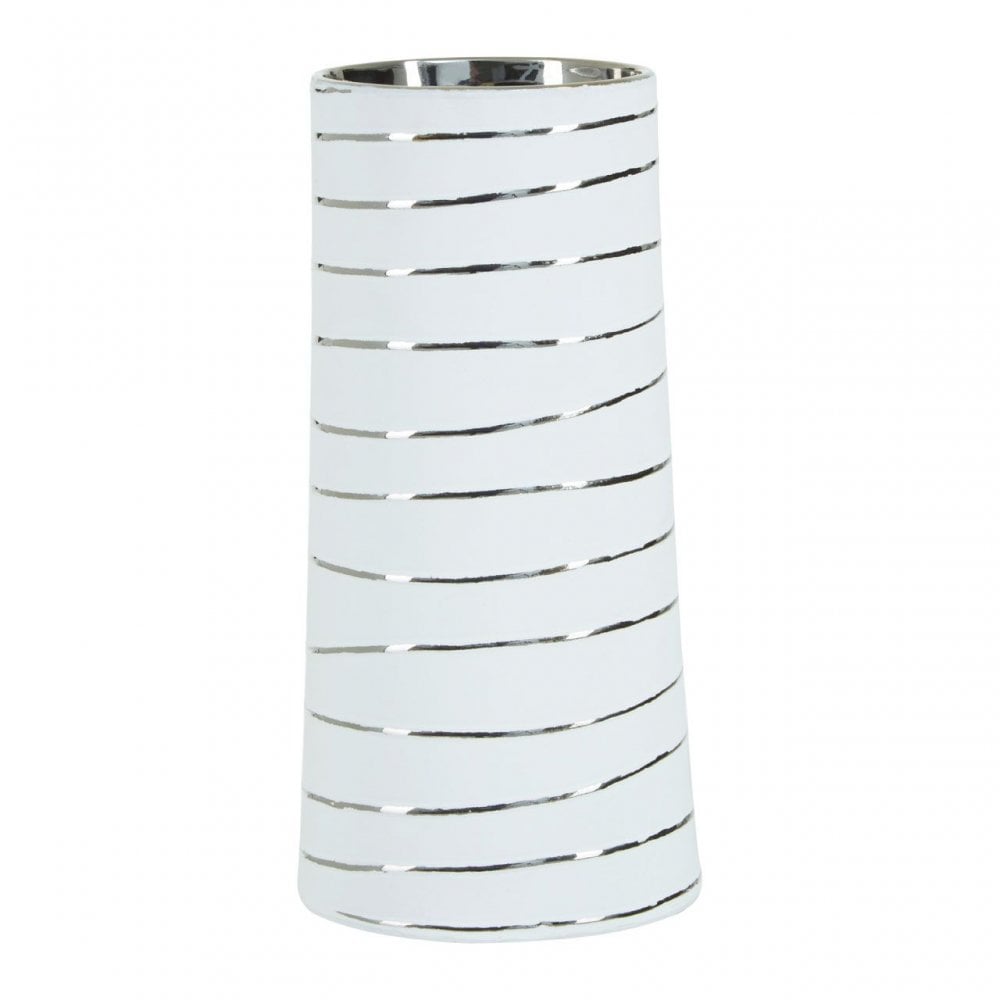 Haldis Small White Silver Stripe Ceramic Vase