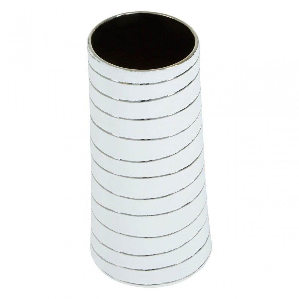 Haldis Small White Silver Stripe Ceramic Vase
