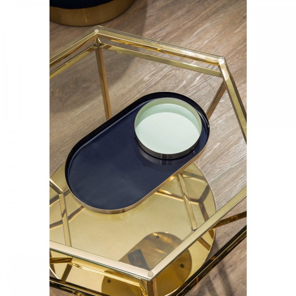 Elva Set Of 2 Navy & Gold Trays