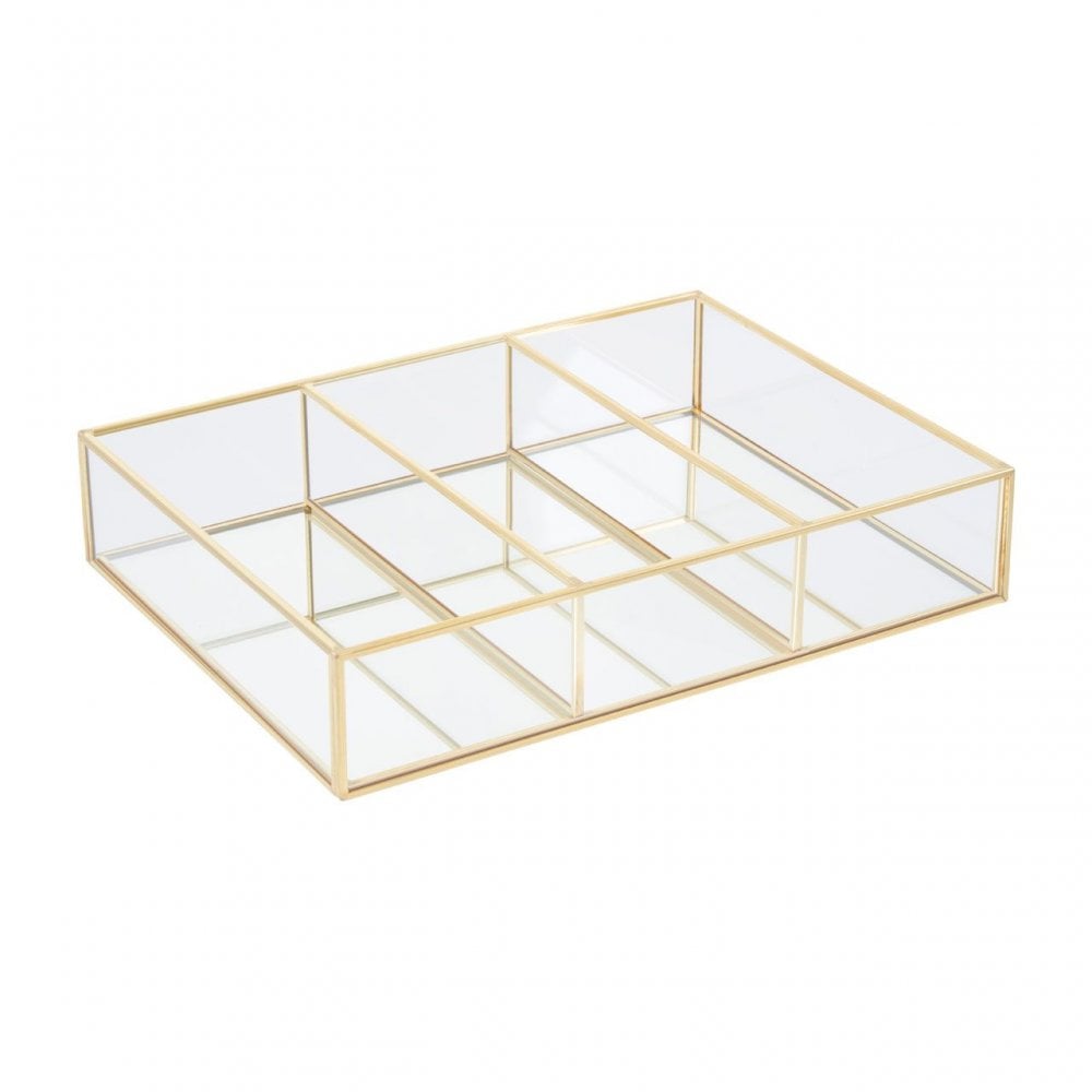 3 Compartments Clear Glass Makeup Organiser