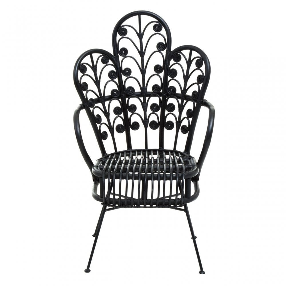 Java Black Rattan Scalloped Back Chair