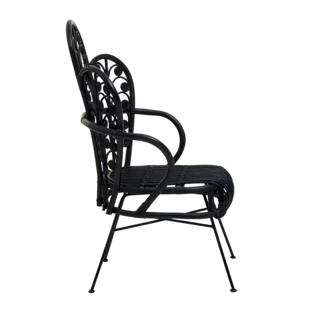 Java Black Rattan Scalloped Back Chair