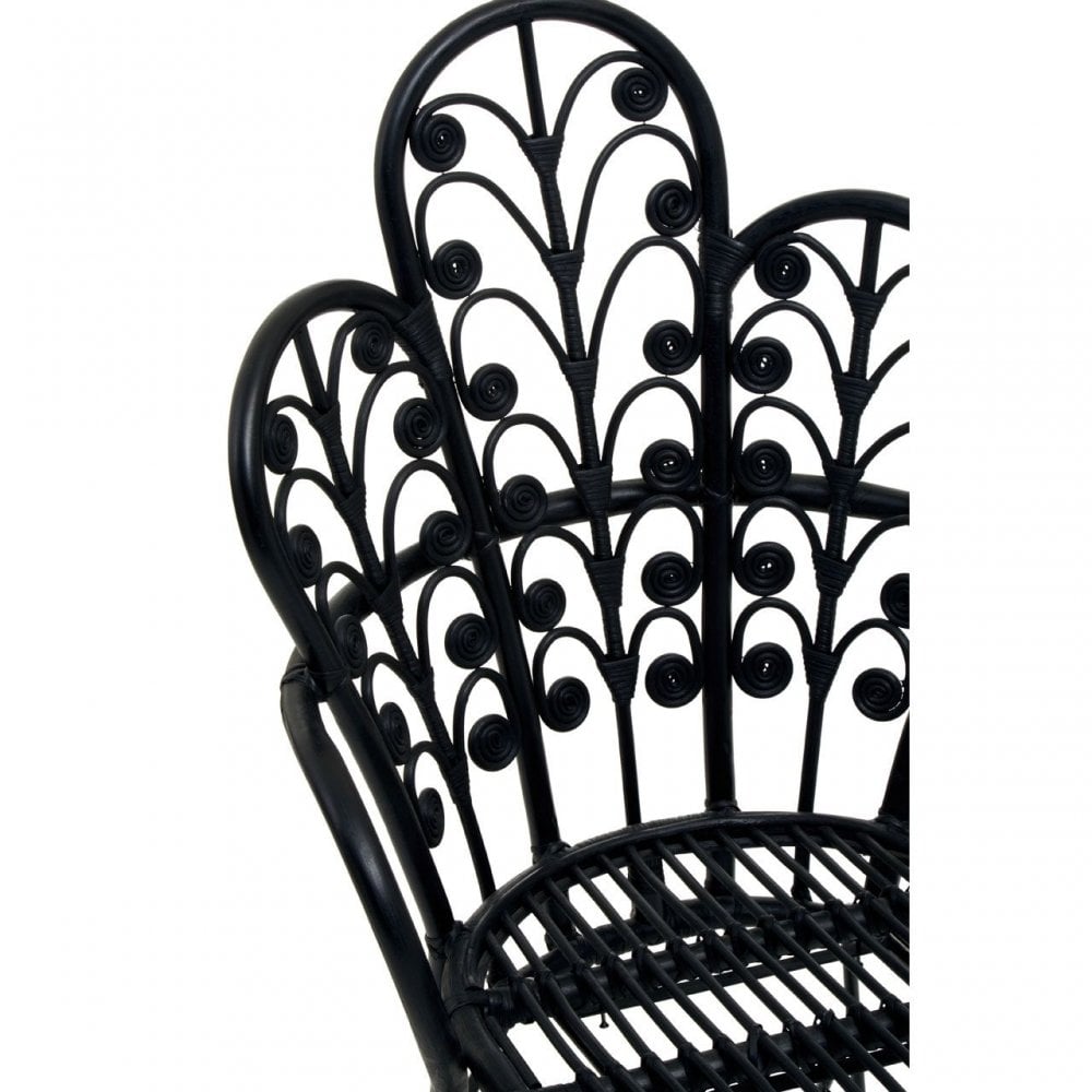Java Black Rattan Scalloped Back Chair