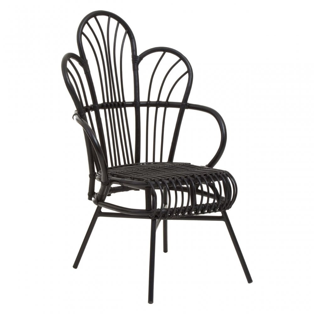 Java Black Rattan Scalloped Back Chair