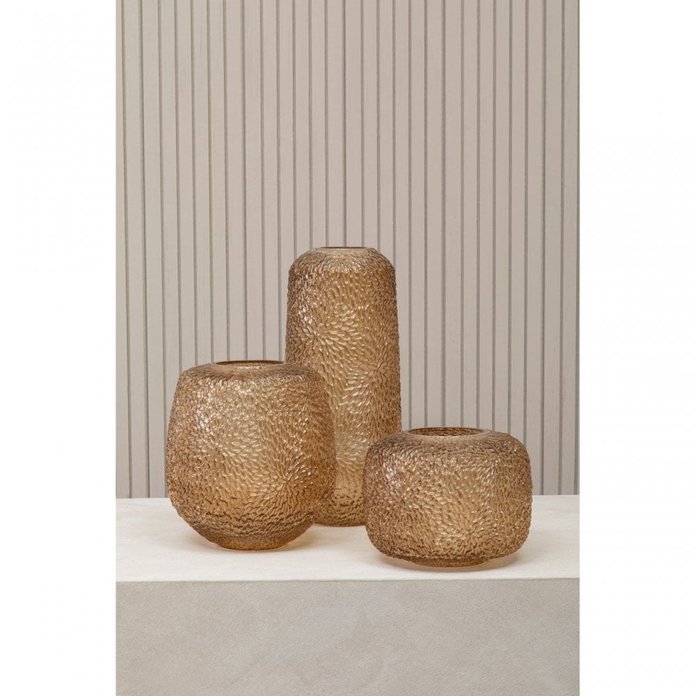 Colbie Large Embossed Amber Glass Vase