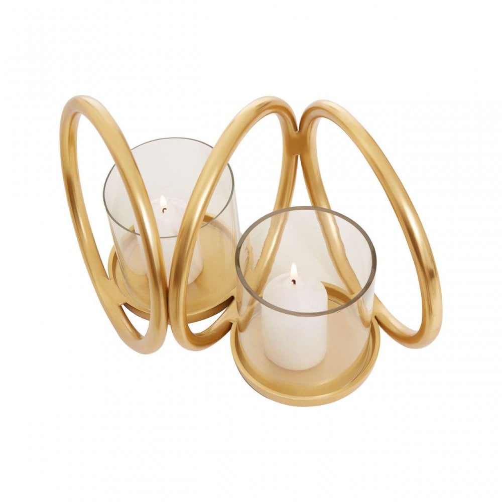 Aura Small Gold Double Candle Holder