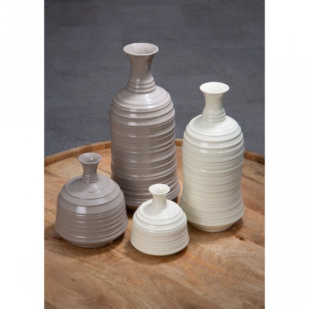 Complements Cream Small Ribbed Ceramic Vase