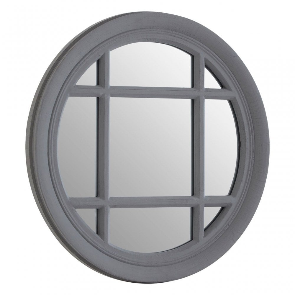 Flat Wood Round Grey Wall Mirror