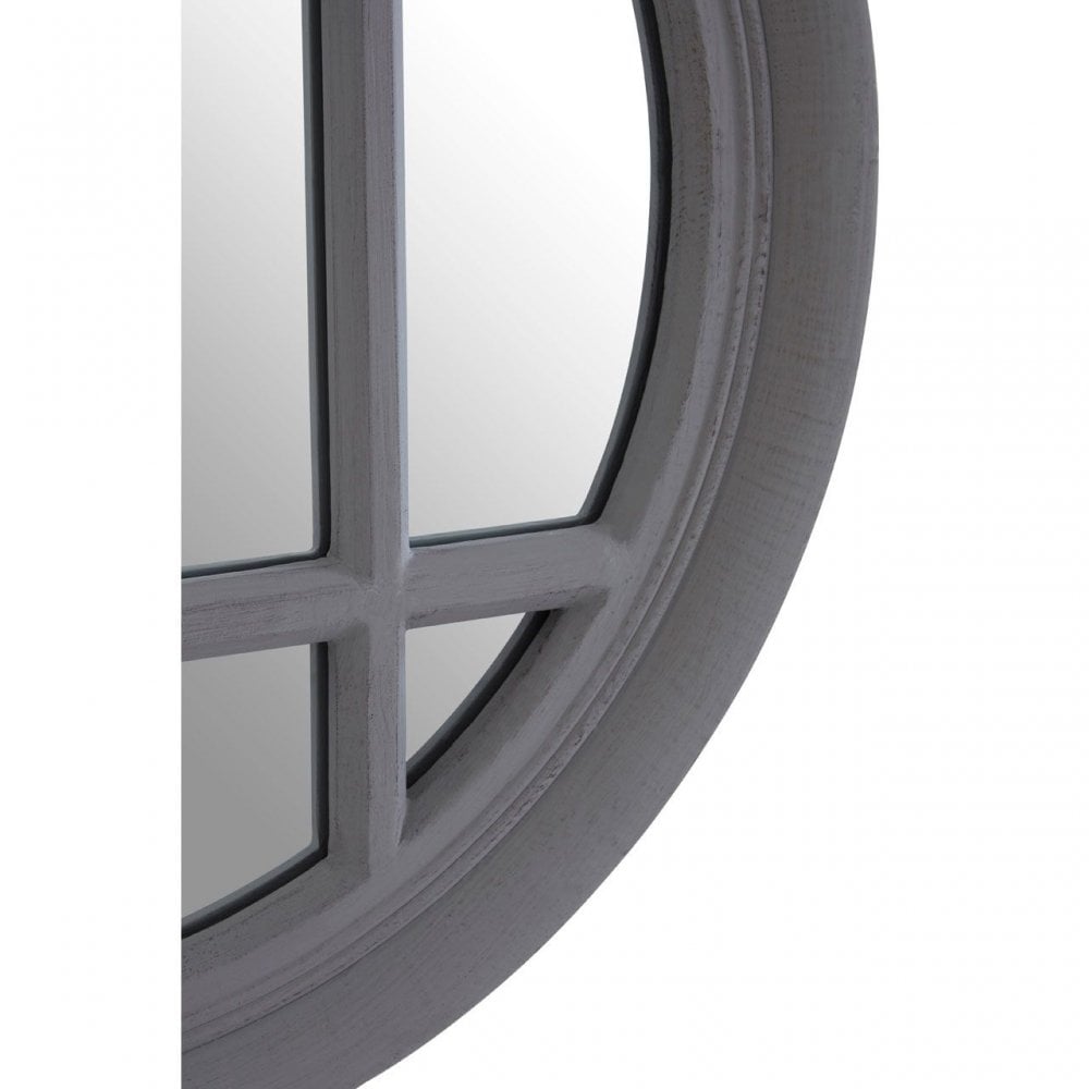 Flat Wood Round Grey Wall Mirror