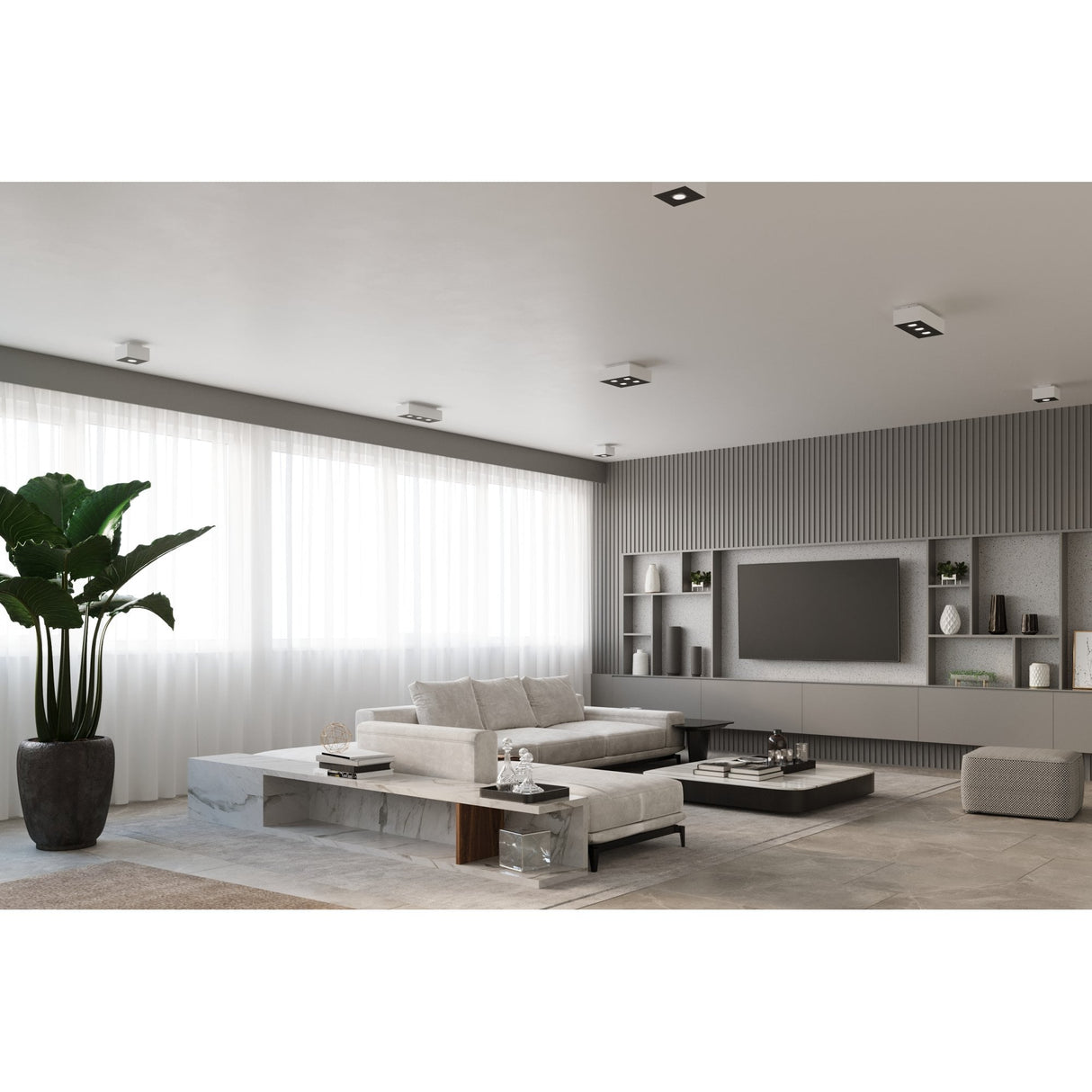 White Steel Mono Ceiling Light - Modern Dual Fixture