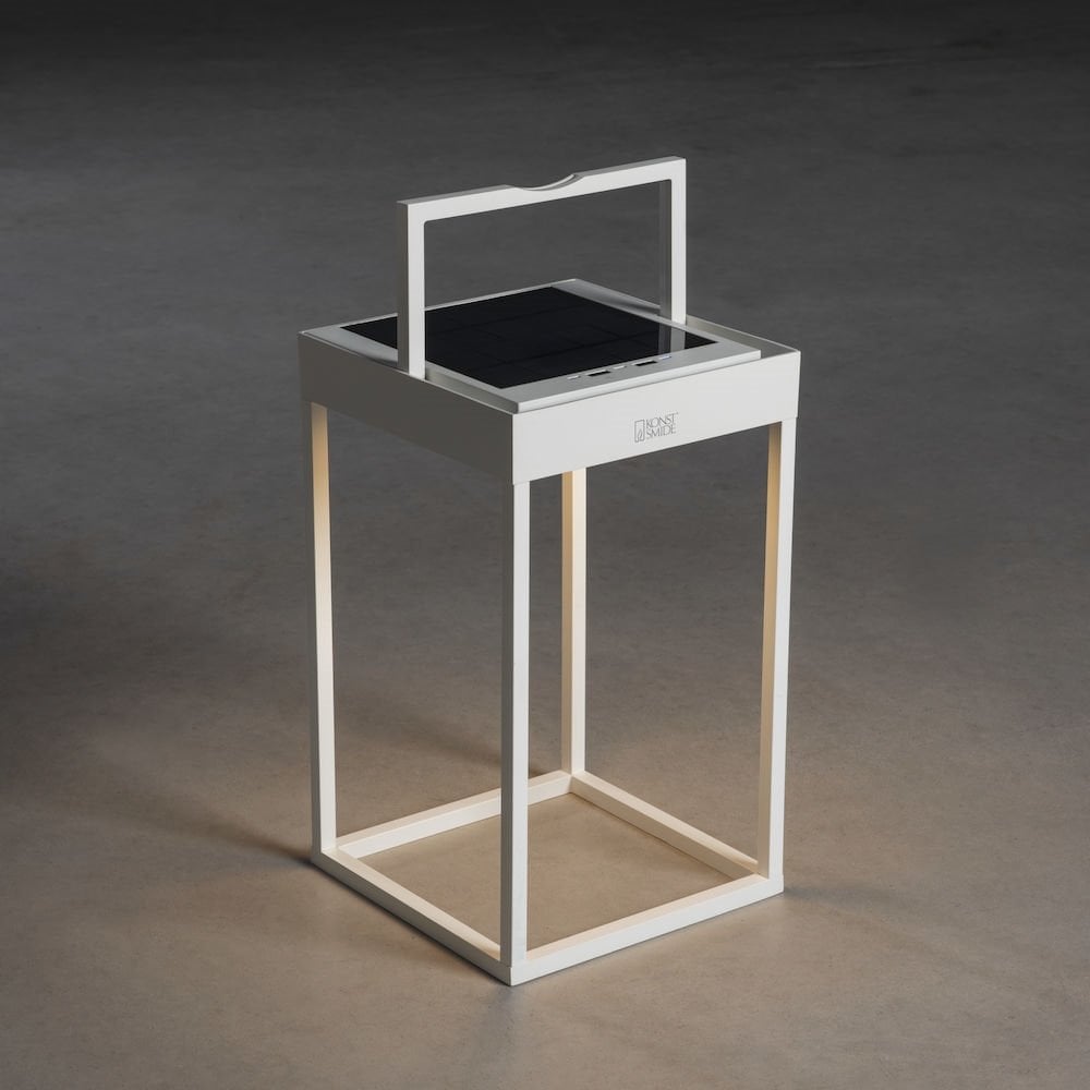 Portofino White Solar and USB-Powered Outdoor Lantern