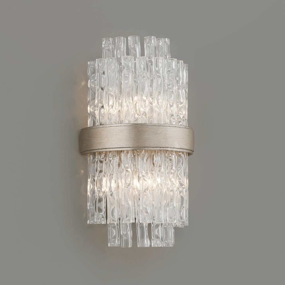 Silver Leaf Elegance: Dual Light Stainless Wall Sconce