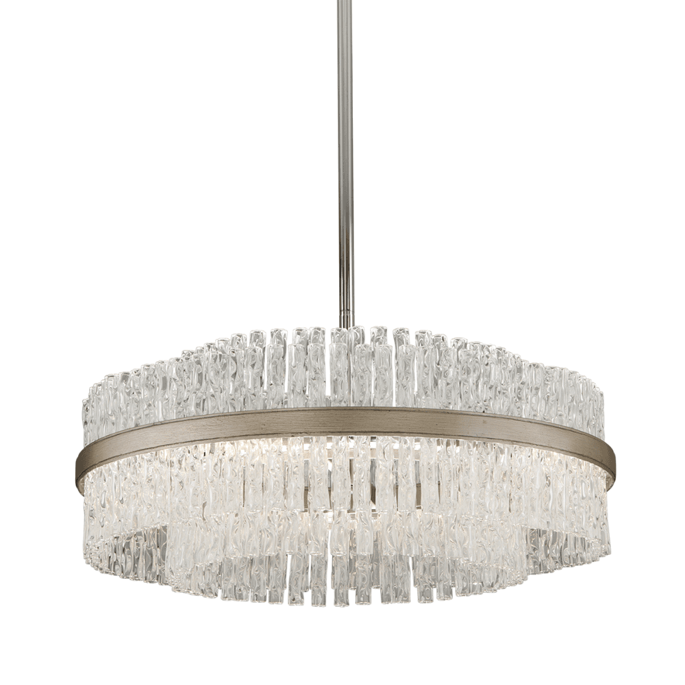 Silver Leaf Elegance: 8-Light Pendant with Clear Tubular Glass