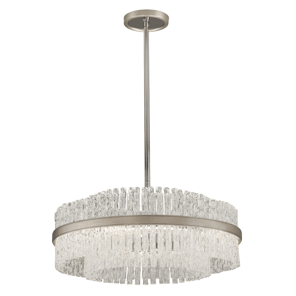 Silver Leaf Elegance: 8-Light Pendant with Clear Tubular Glass