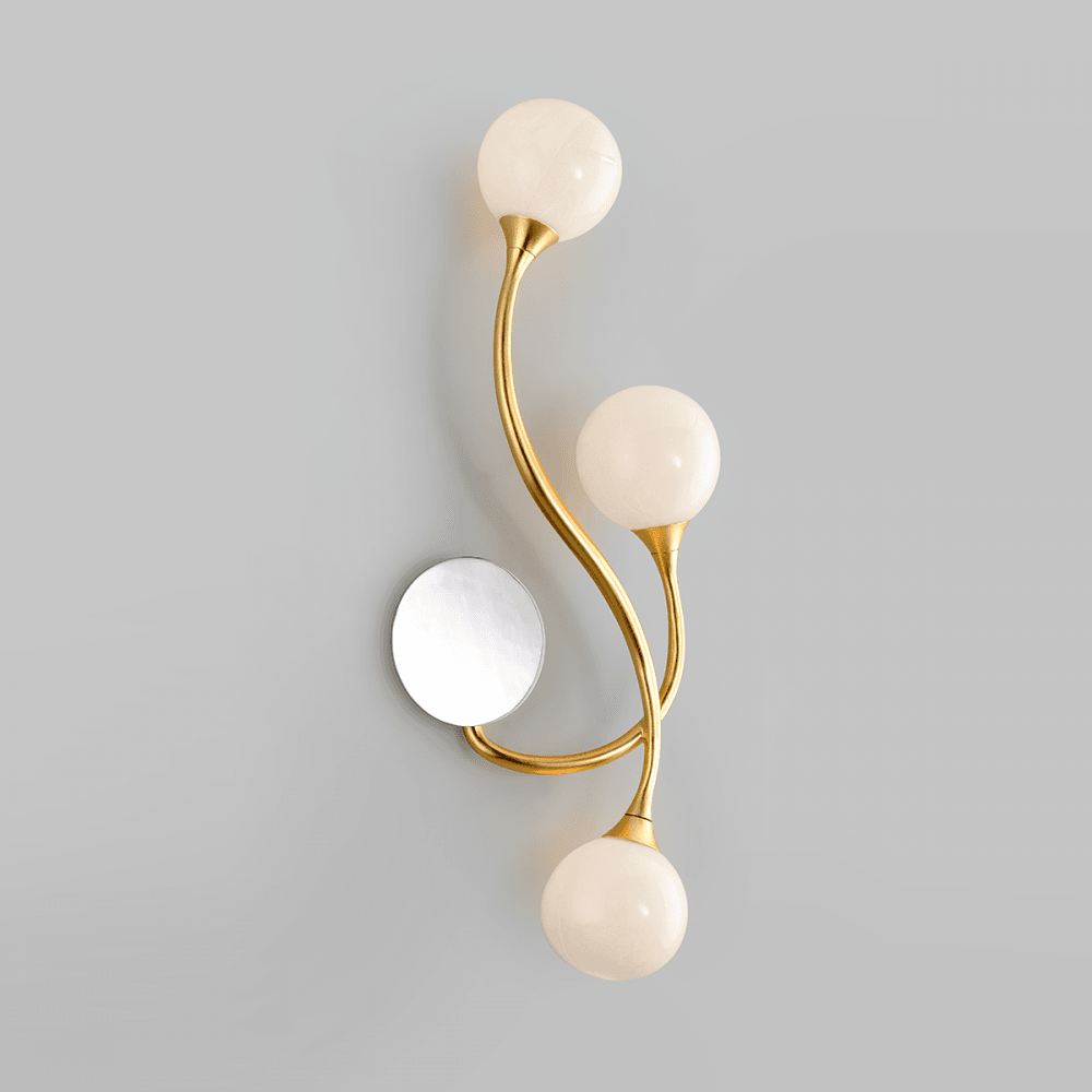 Artisanal Gold Leaf Triple Light Wall Sconce
