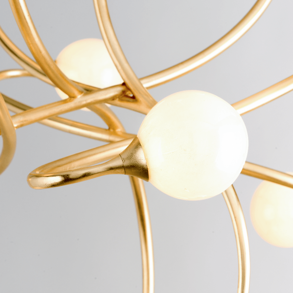 Opulent Gold Leaf Linear Chandelier with Antique White Glass Shades