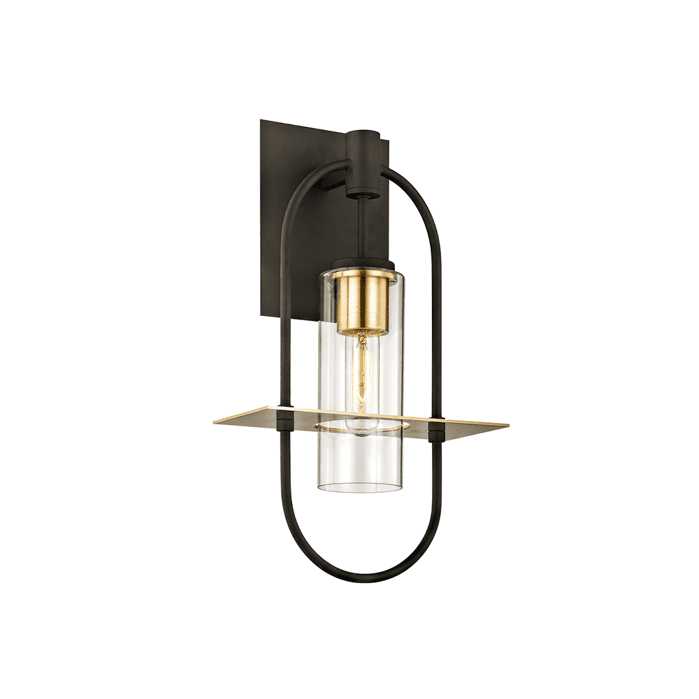 Smyth Wall Sconce in Dark Bronze and Brushed Brass with Clear Glass Shade