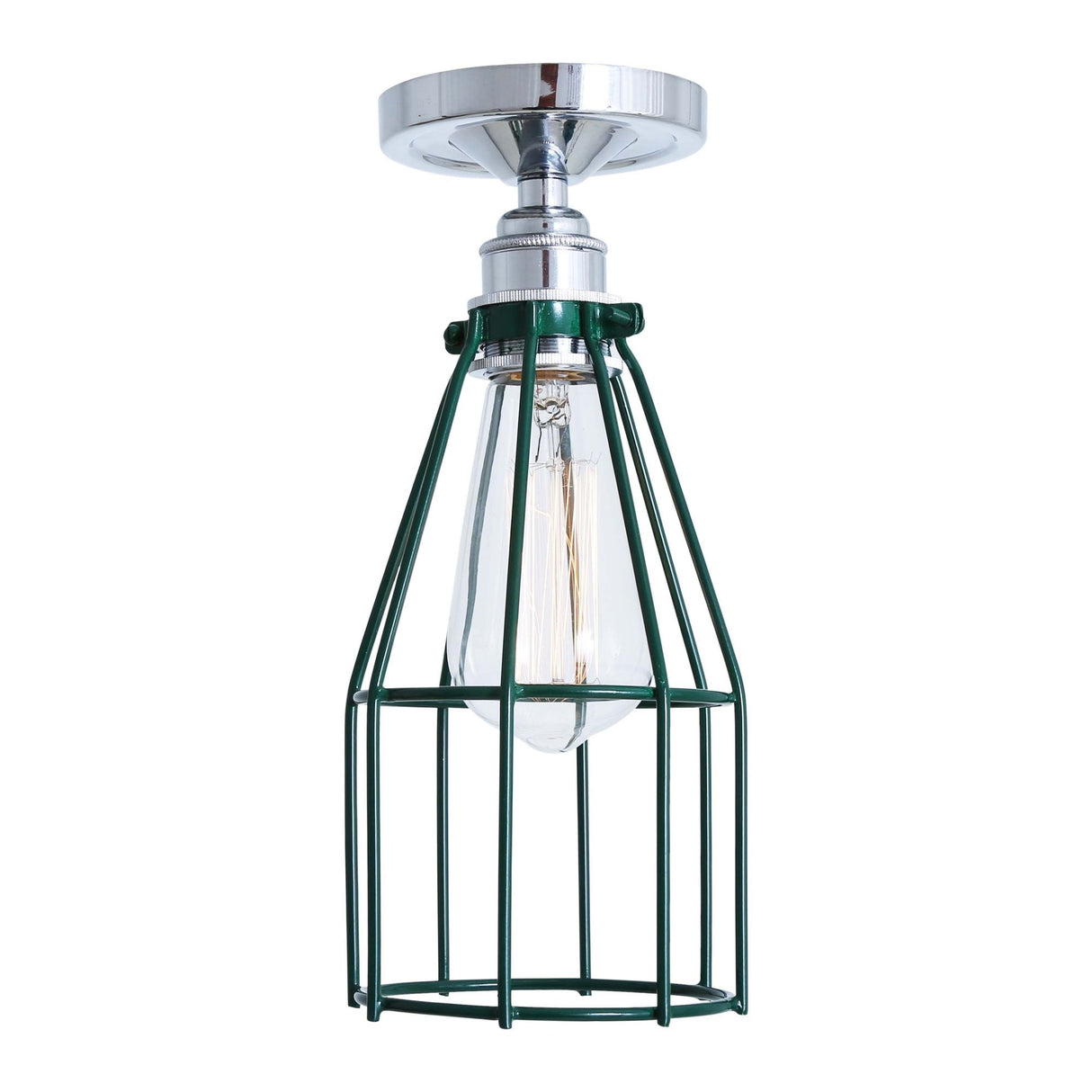 Sage Green Industrial Cage Ceiling Light with Chrome Lampholder
