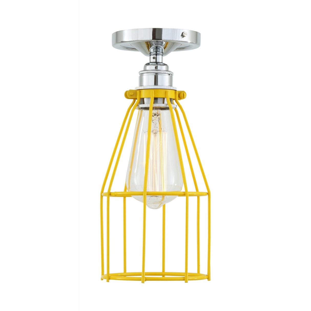 Sage Green Industrial Cage Ceiling Light with Chrome Lampholder