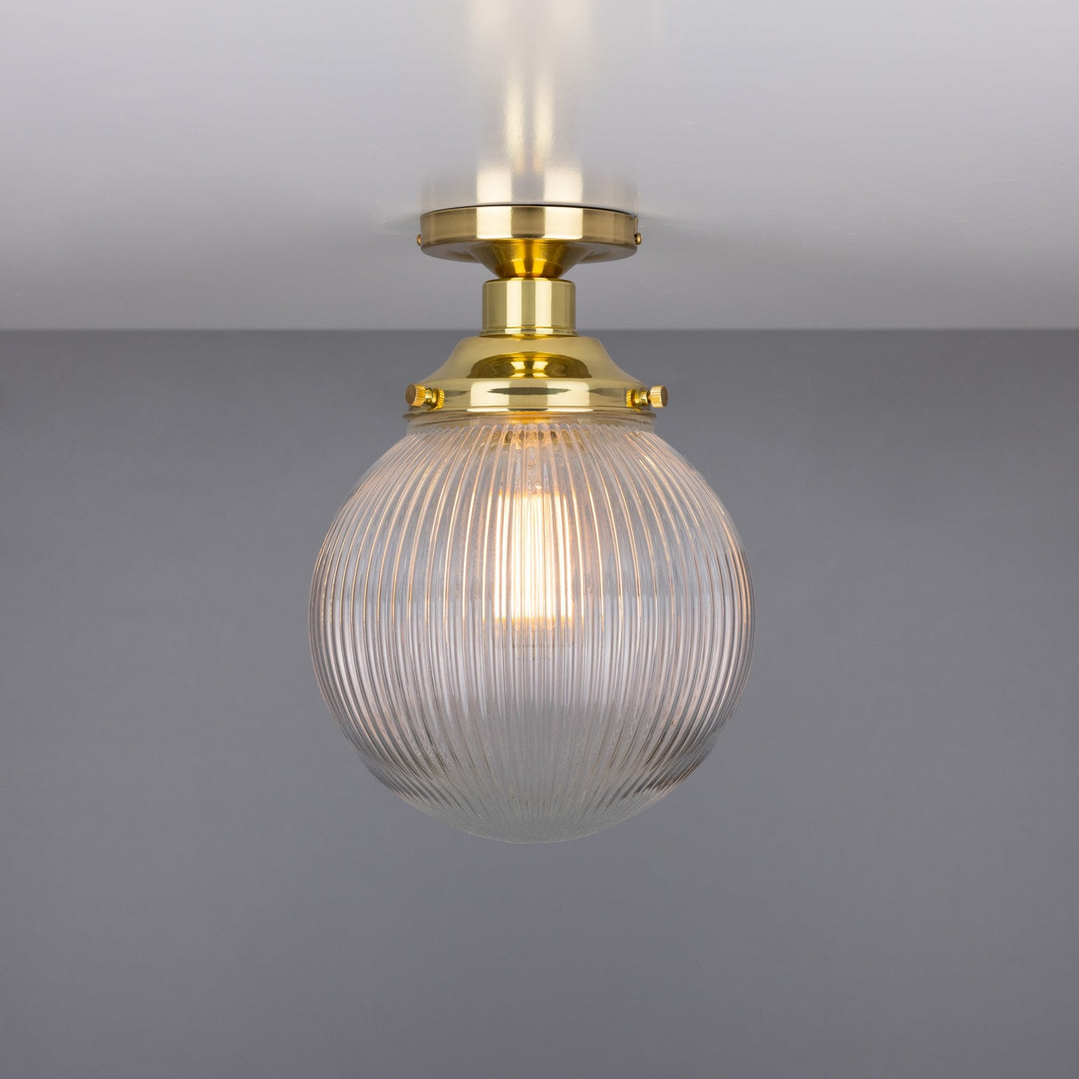 Stanley Holophane 8 Globe Ceiling Light in Antique Brass