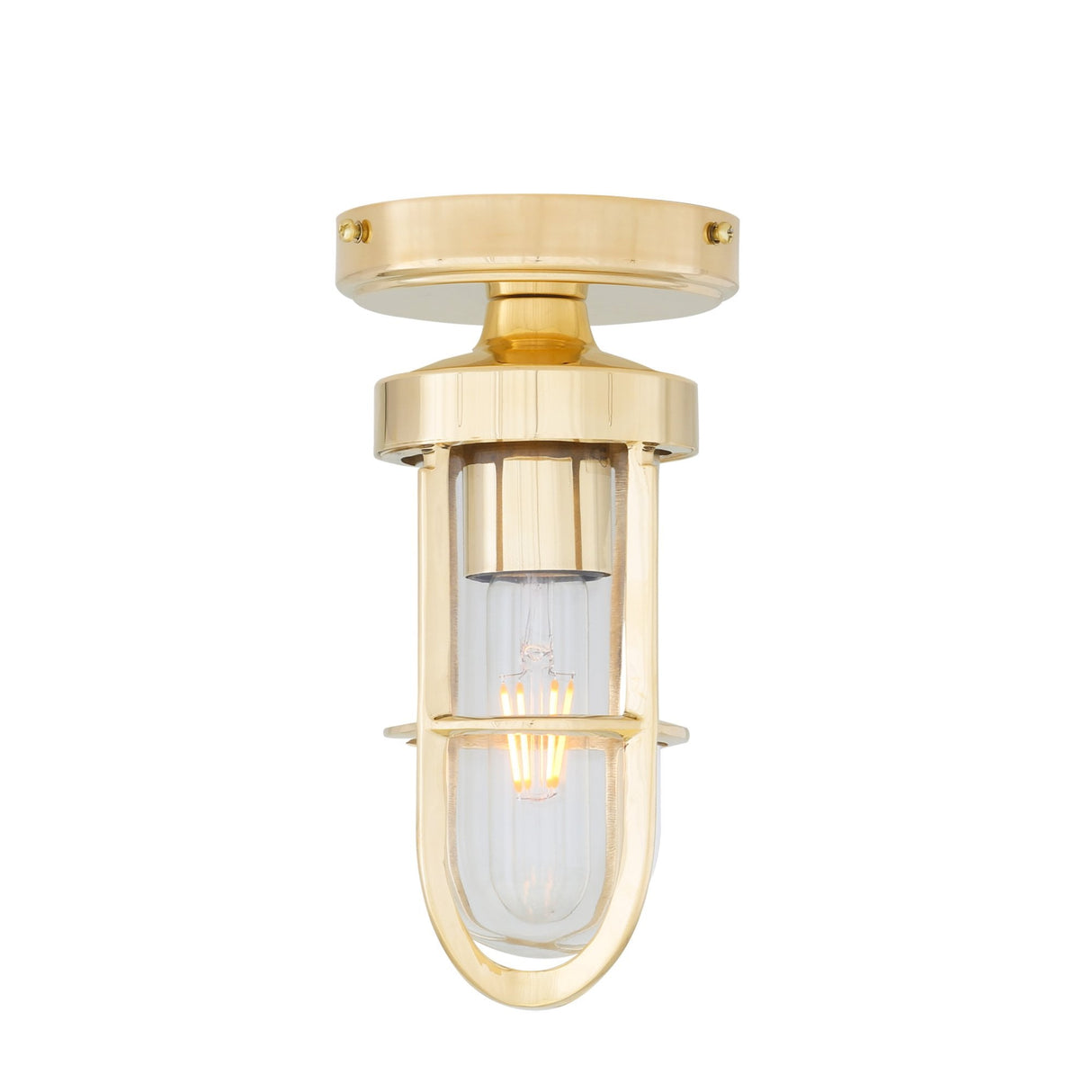 Oregon Cast Antique Brass Ceiling Light with Miner's Cage Design