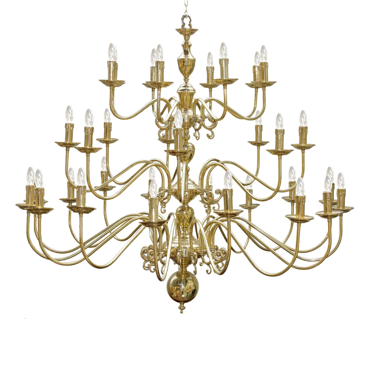 Opulent 32-Arm Antique Brass Flemish Chandelier with Elegant Tiered Design