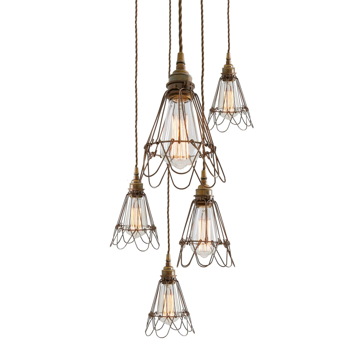Praia Vintage Brass Cage Pendant Light Cluster