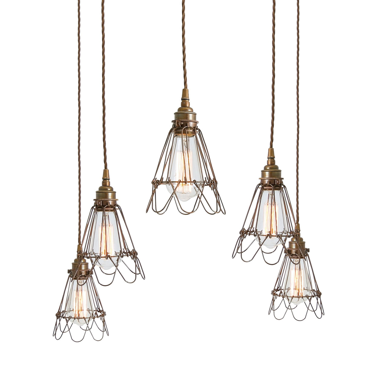 Praia Vintage Brass Cage Pendant Light Cluster