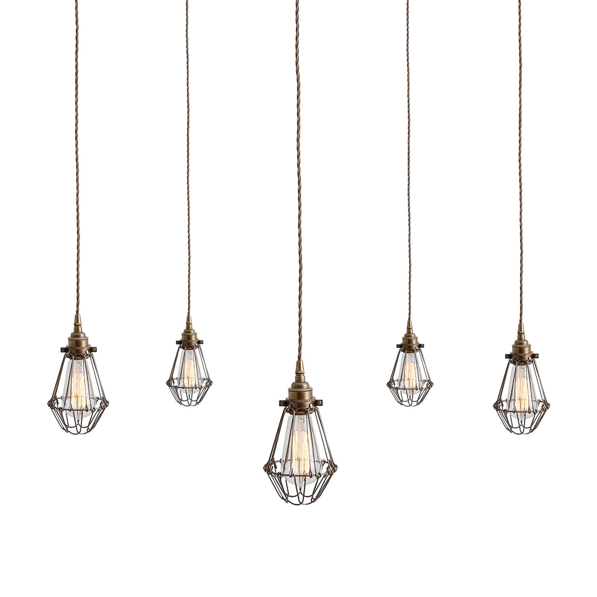 Praia Vintage Brass Cage Pendant Light Cluster