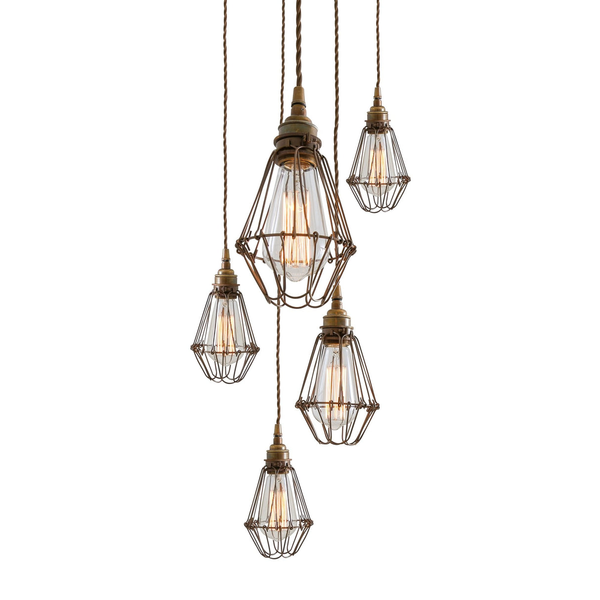Praia Vintage Brass Cage Pendant Light Cluster