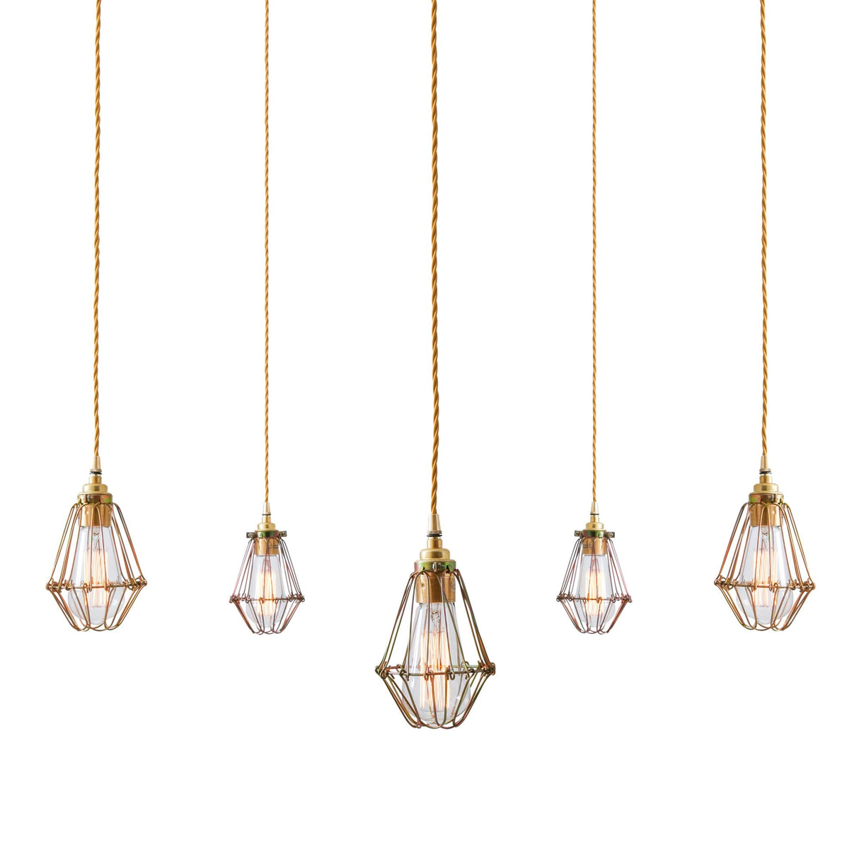 Praia Vintage Brass Cage Pendant Light Cluster