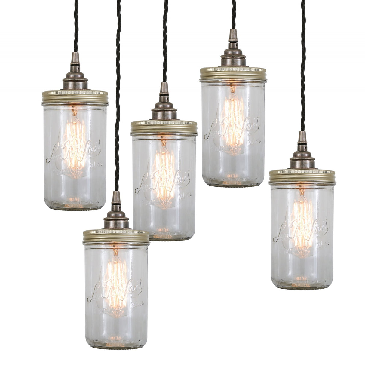 Antique Brass Jam Jar Pendant Cluster