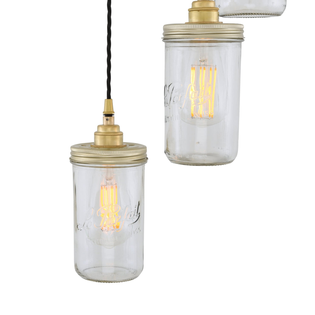 Antique Brass Jam Jar Pendant Cluster