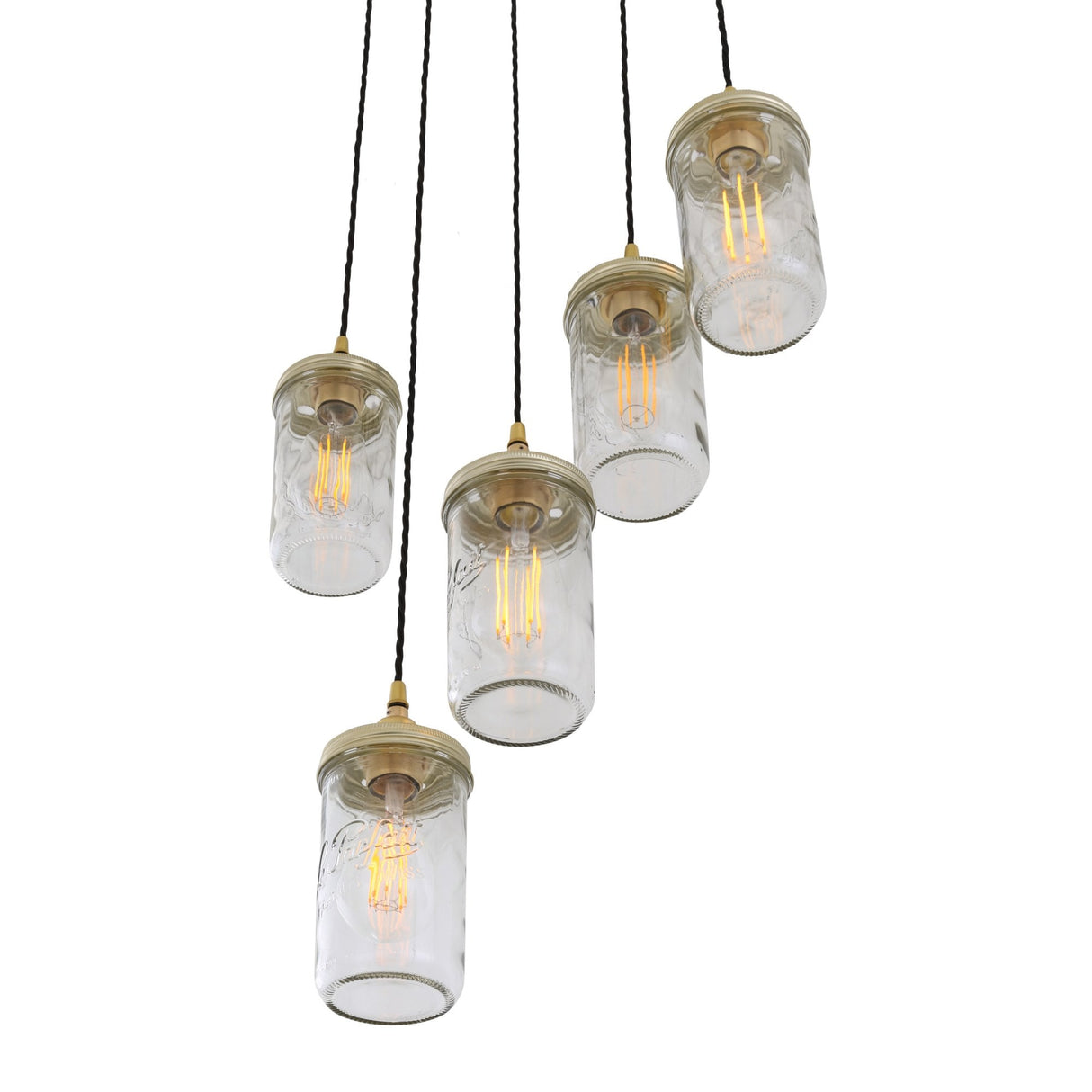 Antique Brass Jam Jar Pendant Cluster