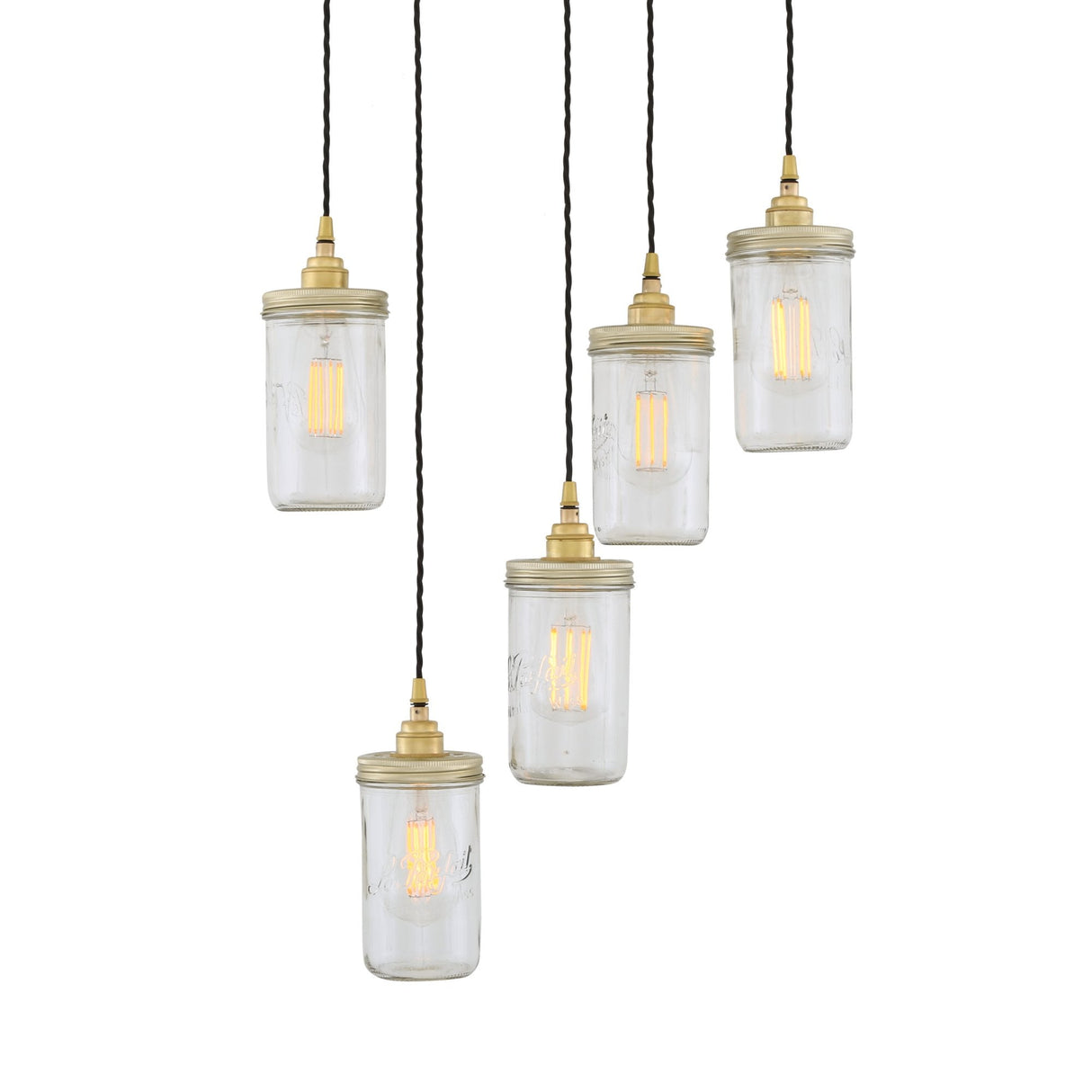 Antique Brass Jam Jar Pendant Cluster