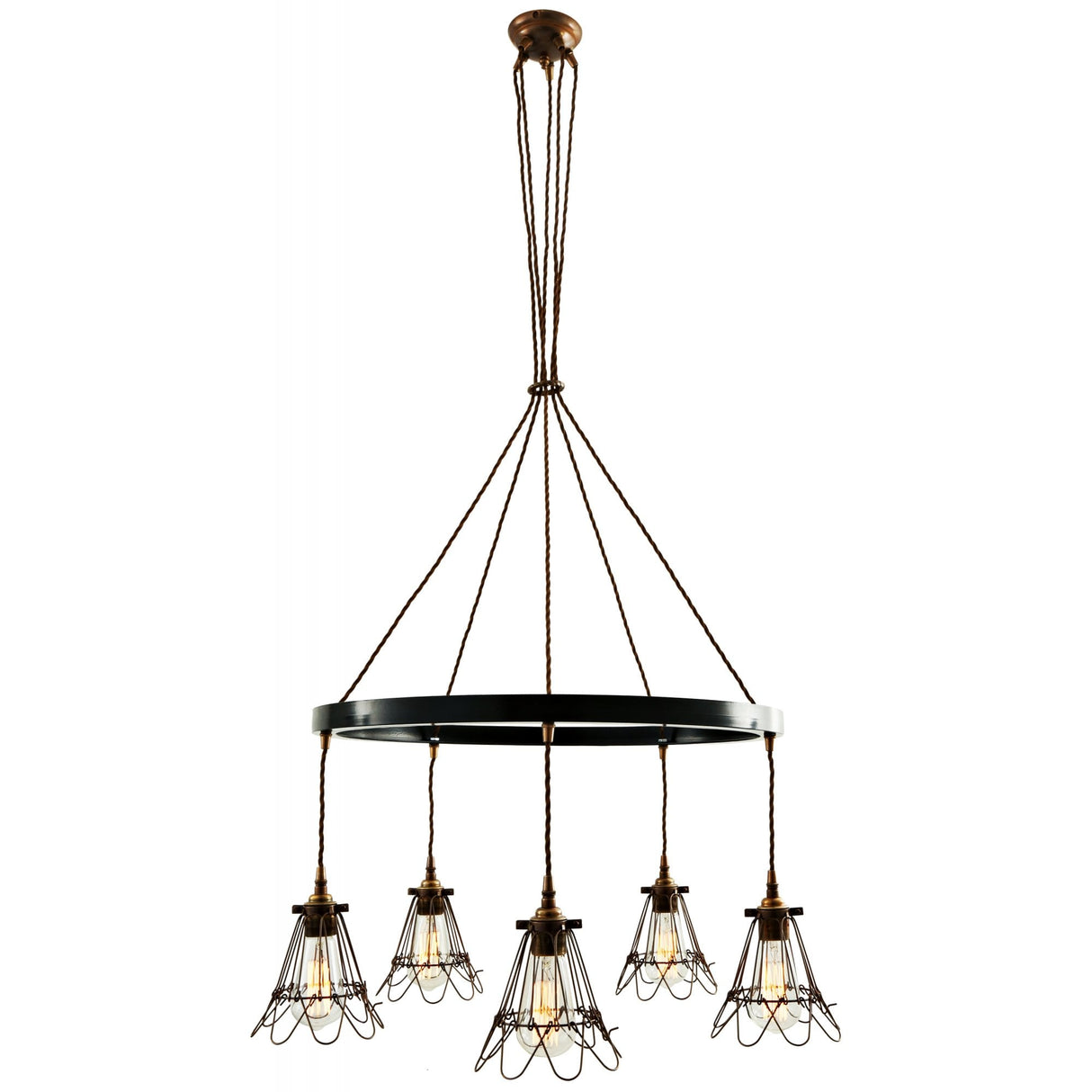 Praia One-Tier Chandelier in Antique Brass & Matte Black with Bronze Cage