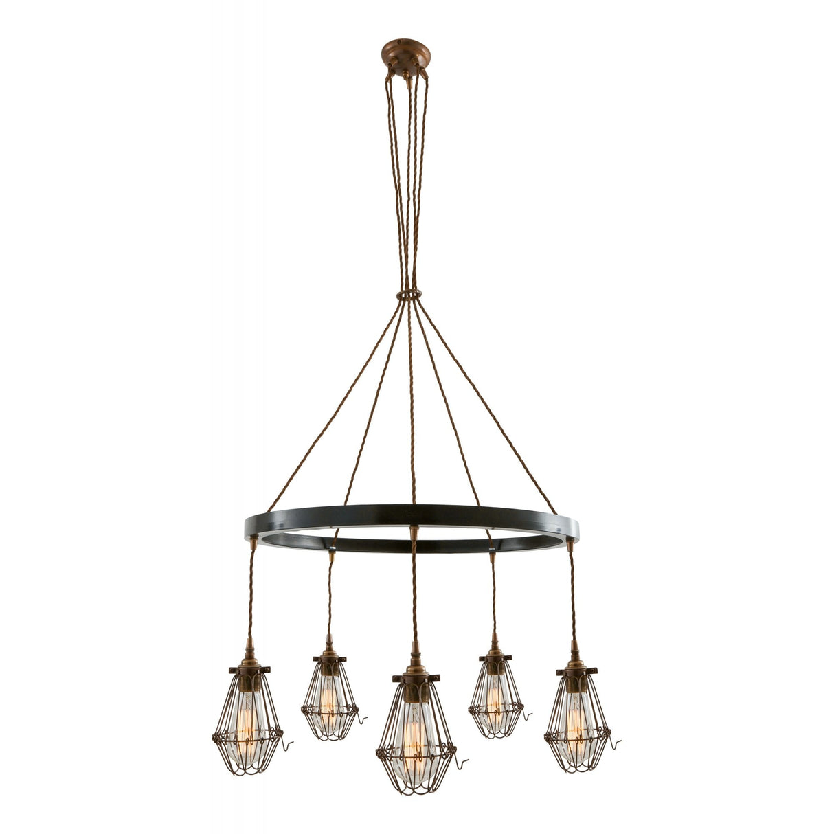 Praia One-Tier Chandelier in Antique Brass & Matte Black with Bronze Cage