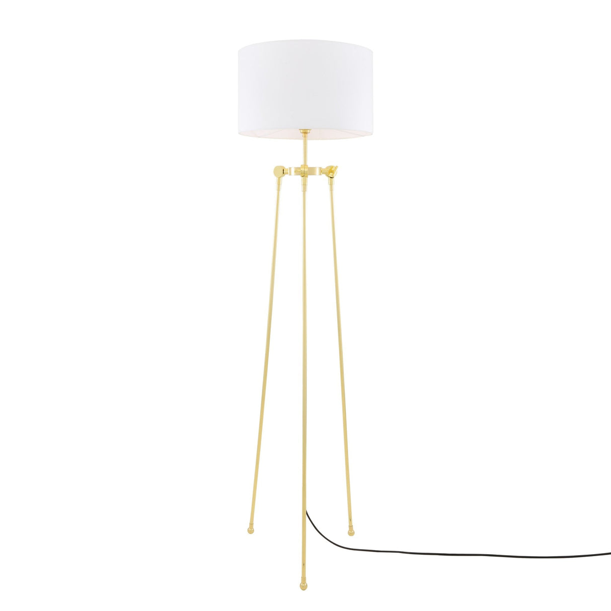 Antique Brass Contemporary Tripod Floor Lamp with Fabric Drum Shade