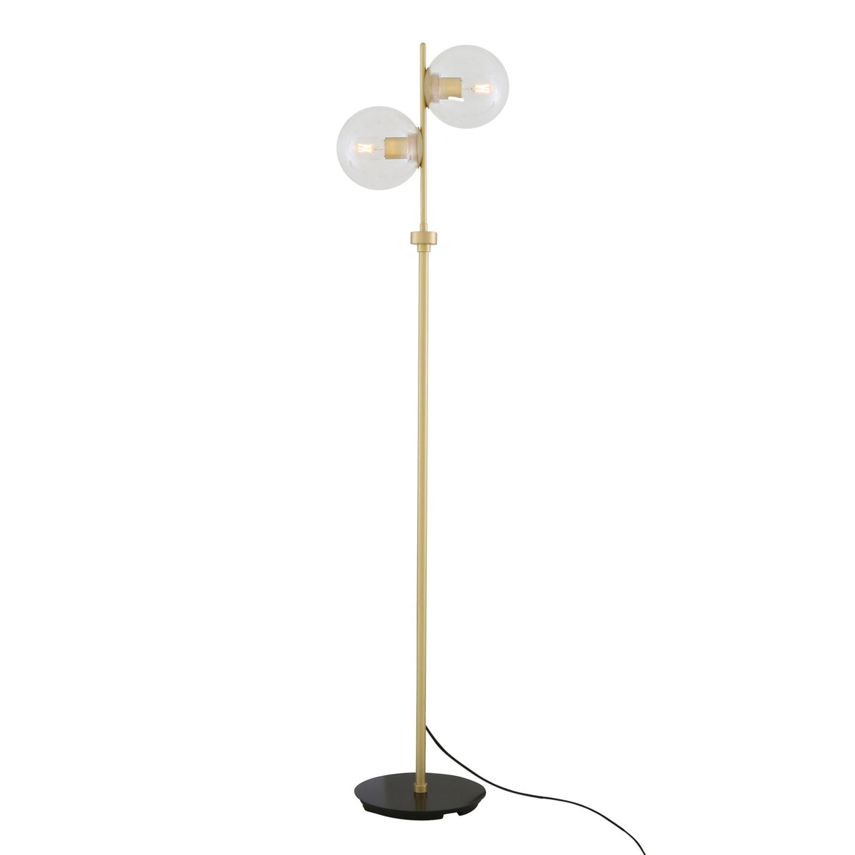 Madison Contemporary Floor Lamp, Matte Black & Antique Brass with Clear Glass Globes