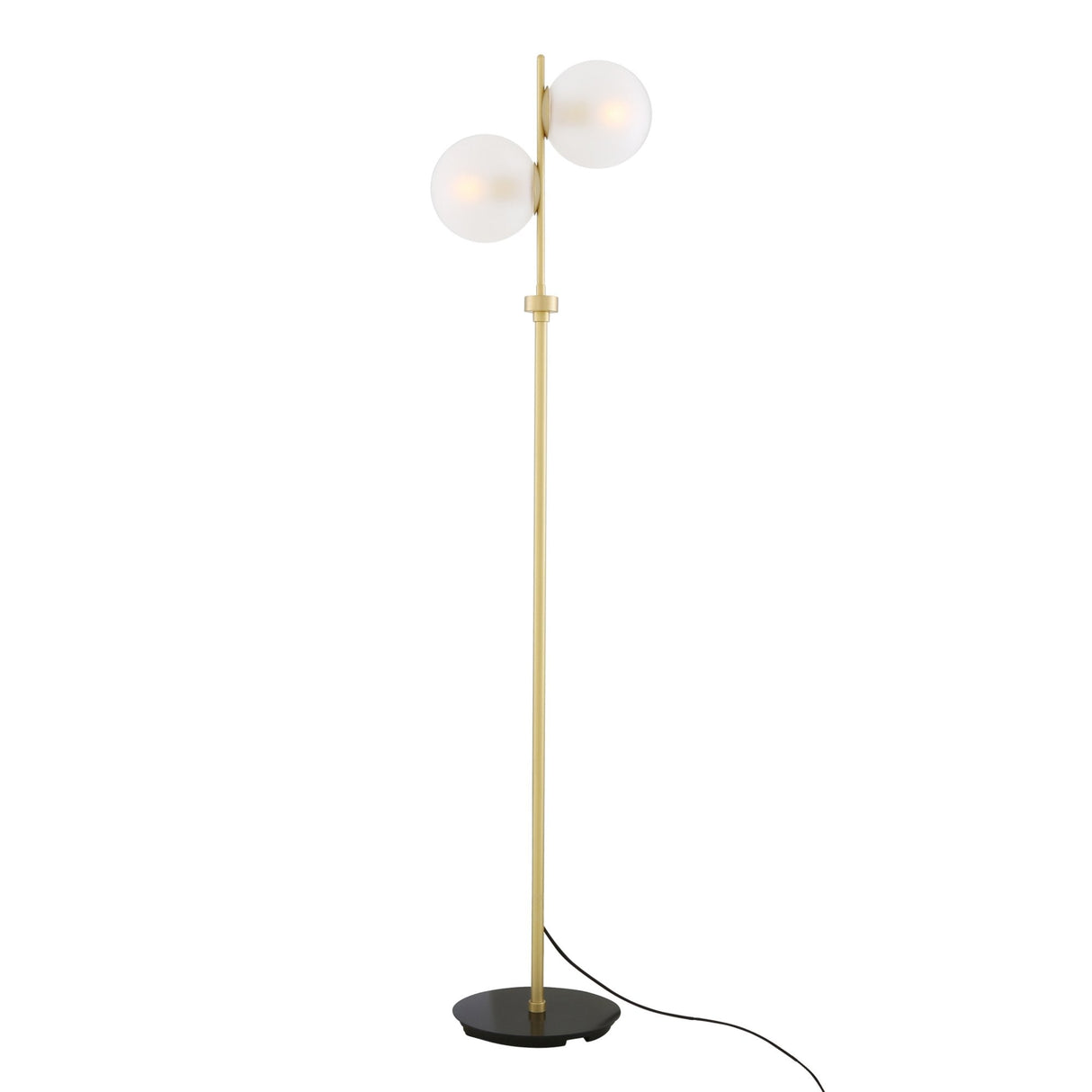 Madison Contemporary Floor Lamp, Matte Black & Antique Brass with Clear Glass Globes