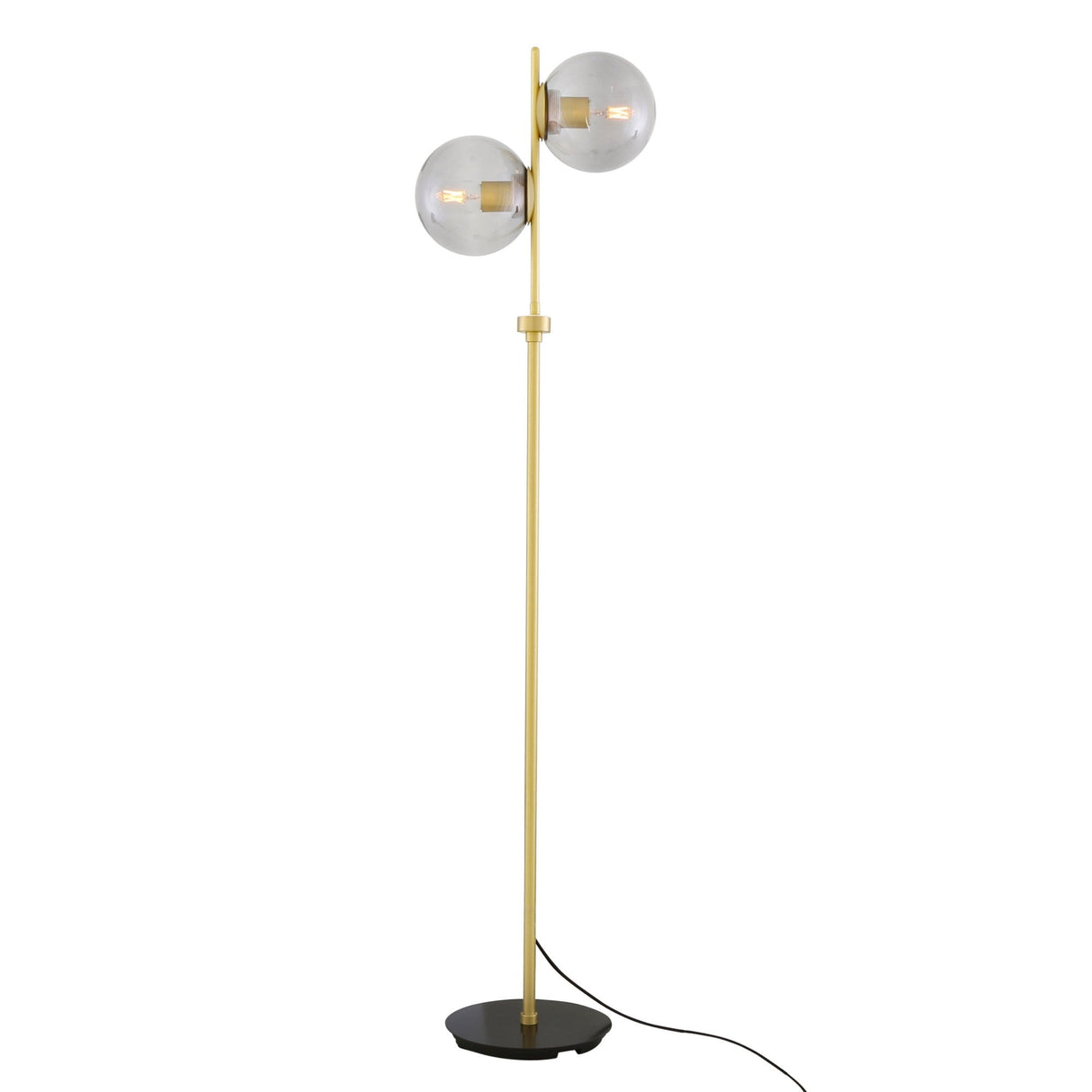 Madison Contemporary Floor Lamp, Matte Black & Antique Brass with Clear Glass Globes
