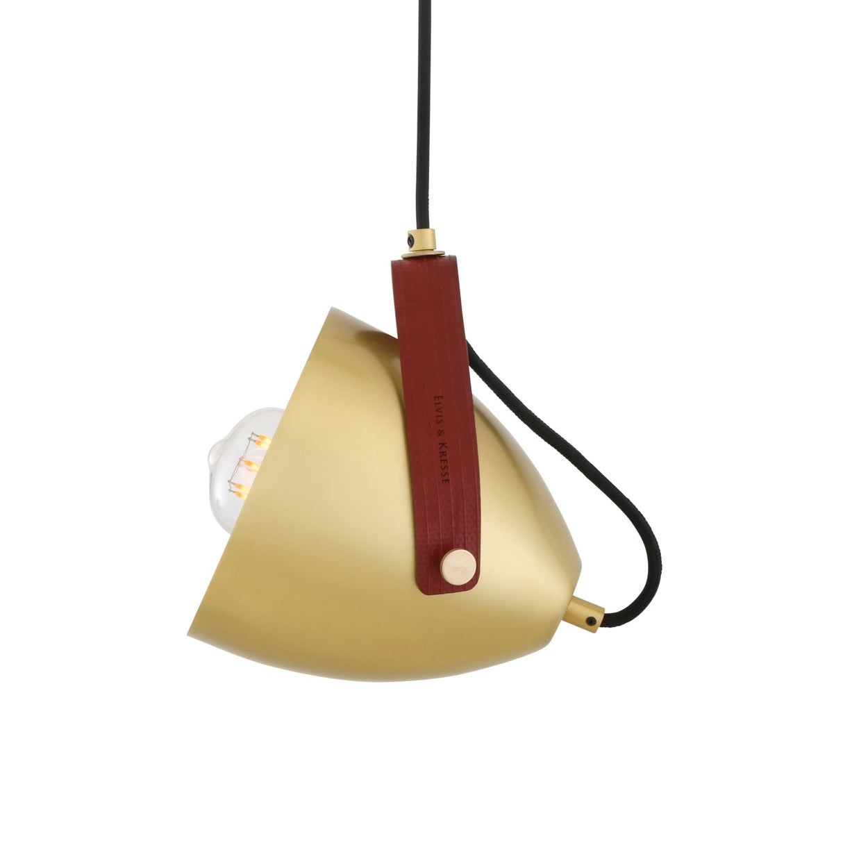 Southwark Pendant Light, Antique Brass with Red Fire-Hose Strap