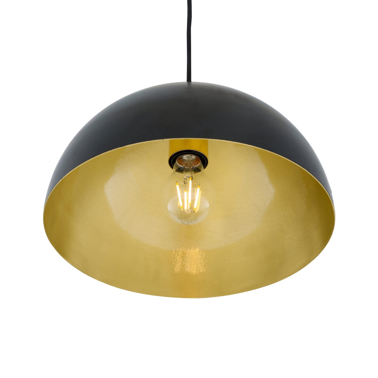 Avon 30cm Pendant Light with Matte Black Finish and Satin Brass Interior