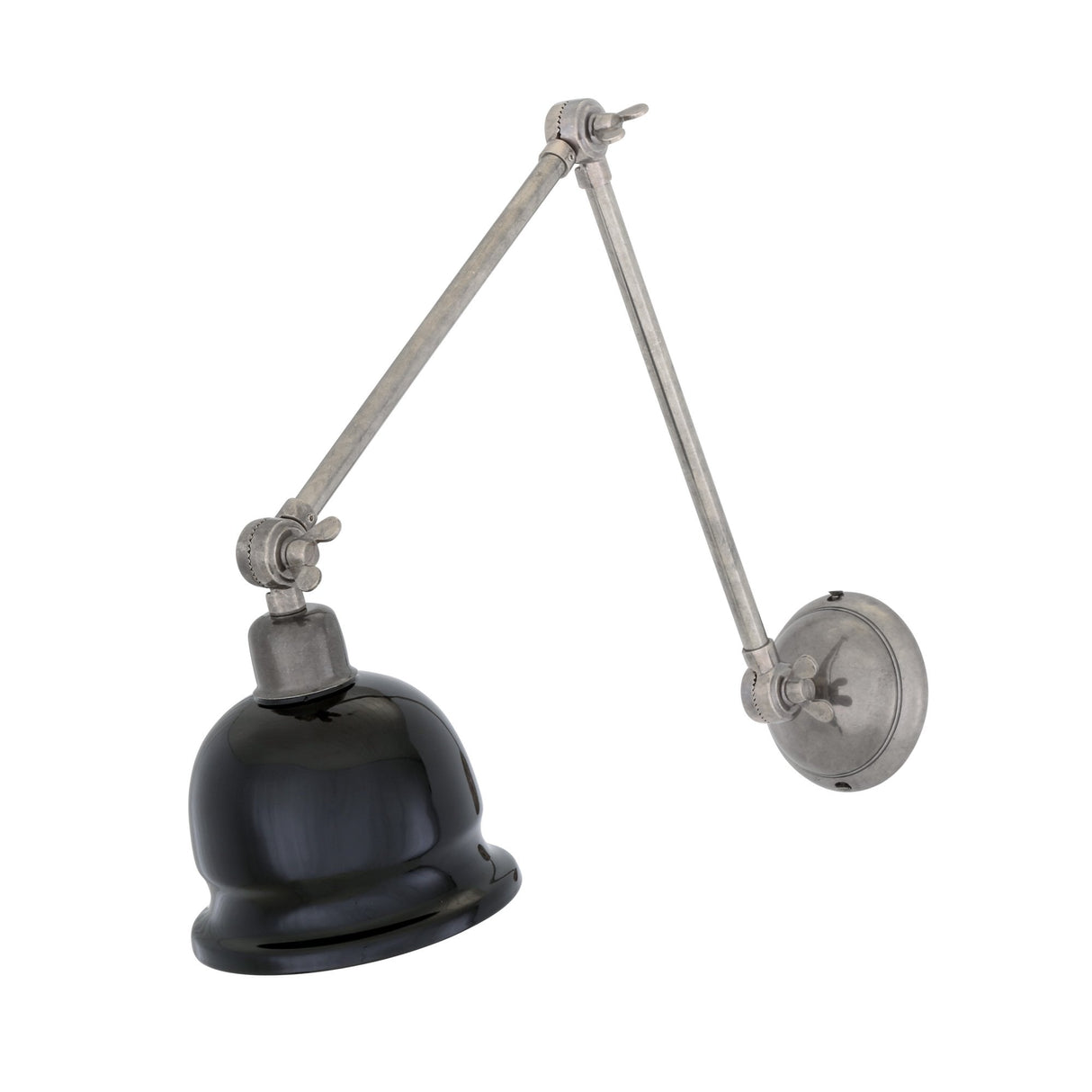 Nico Adjustable Wall Light, Antique Silver with Black Shade