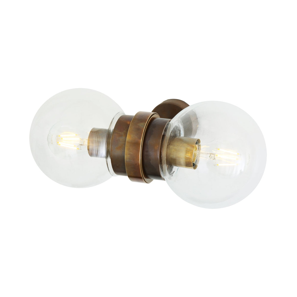 Eske Antique Brass Double Wall Sconce with Clear Globe Shades