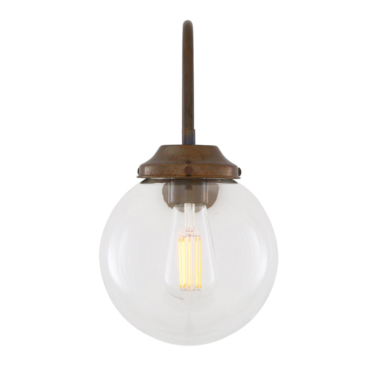 Vintage Brass and Glass Swan Neck Wall Light - 20cm