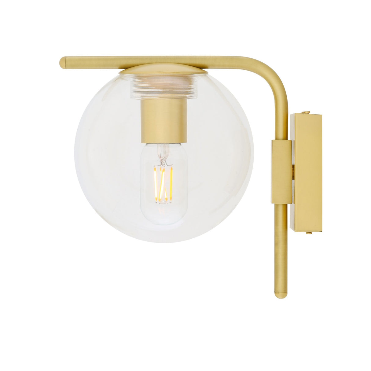 Antique Brass and Clear Glass Globe Wall Sconce