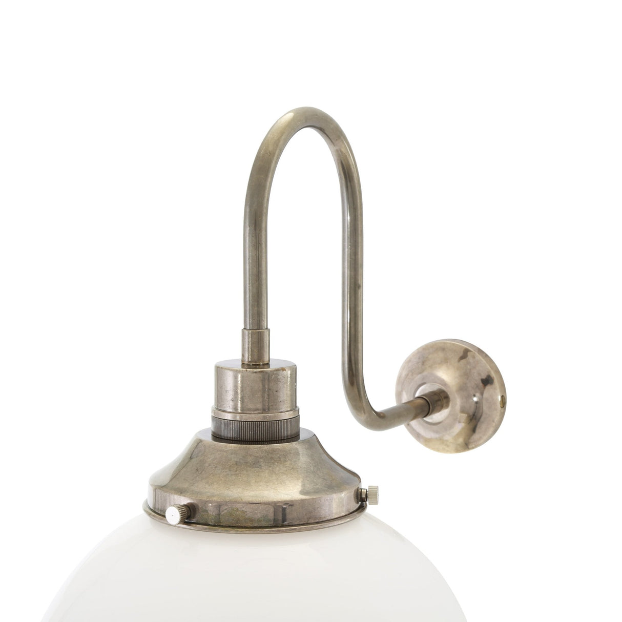 Vintage-Inspired Swan Neck Wall Light in Antique Brass with Opal Glass