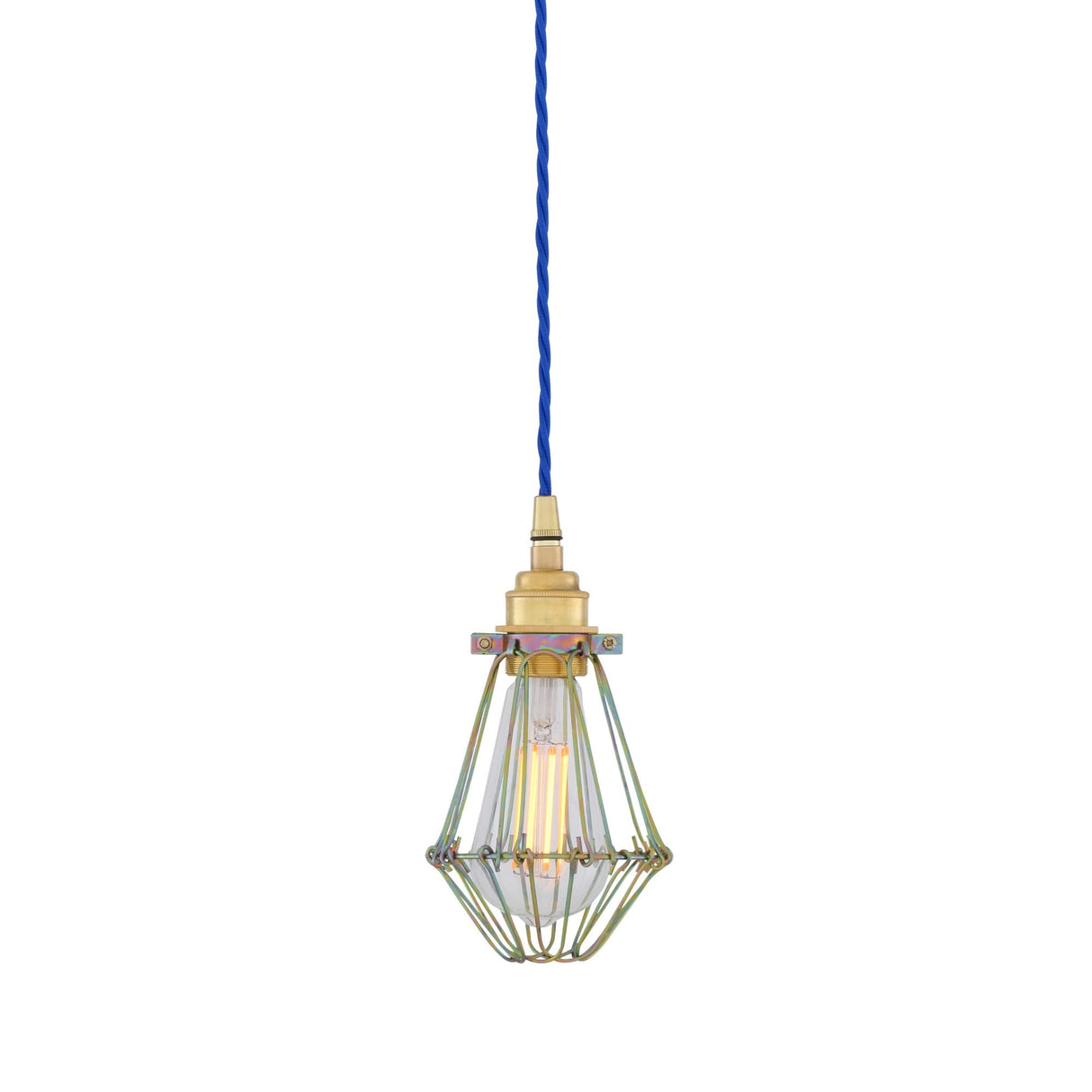 Praia Industrial Black Cage Pendant Light with Sage Green Cable