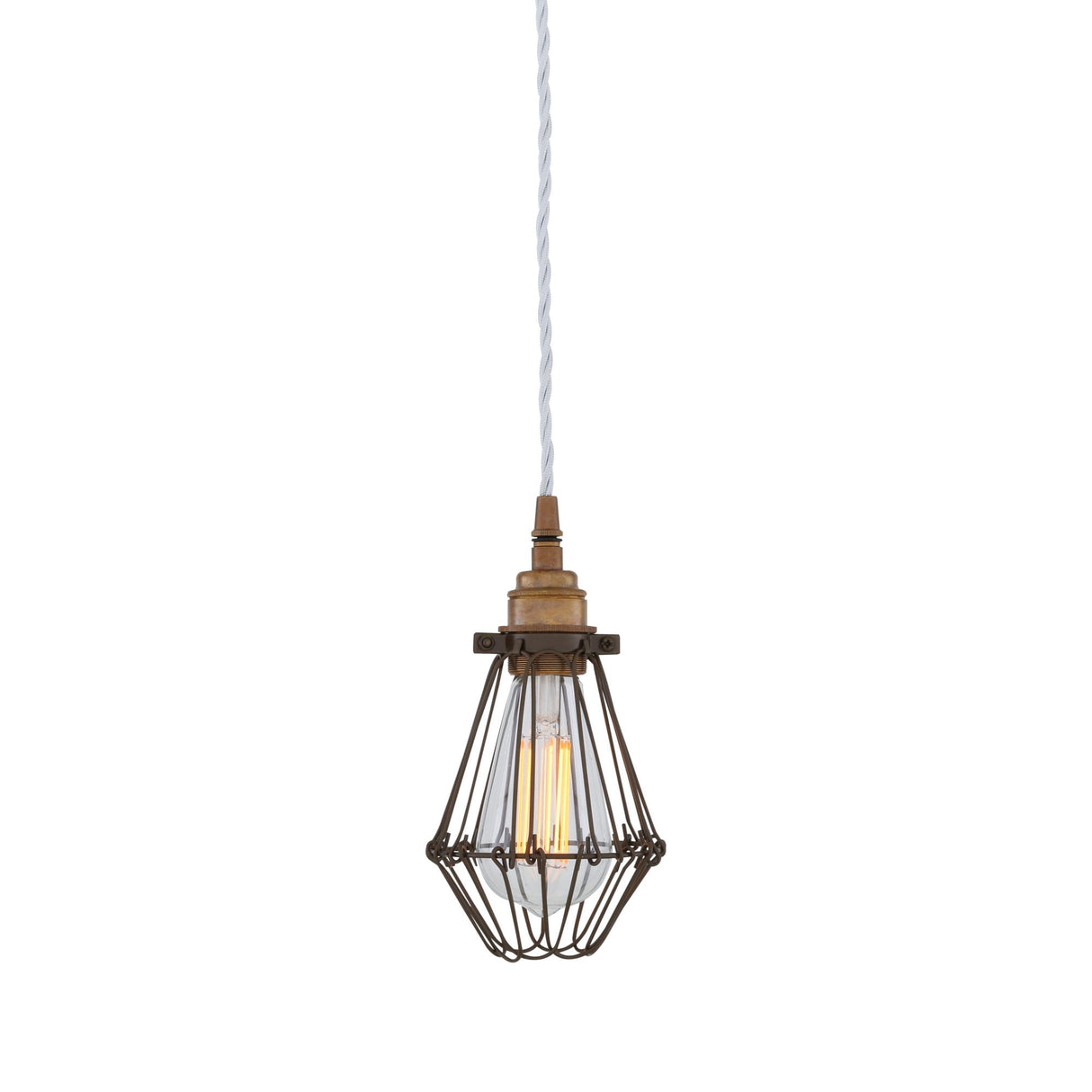 Praia Industrial Black Cage Pendant Light with Sage Green Cable